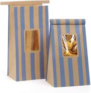 👜 bagdream oil-proof bakery bags with window 50pcs 3.54x2.36x7 inches tin tie tab lock bags, grease-resistant popcorn paper bags, coffee treat bags, brown window bags with blue stripe logo