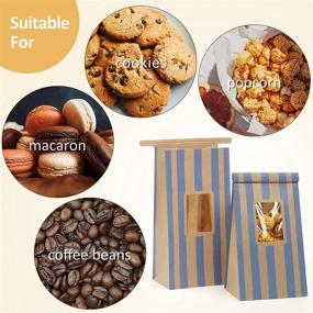 img 2 attached to 👜 BagDream Oil-Proof Bakery Bags with Window 50Pcs 3.54x2.36x7 Inches Tin Tie Tab Lock Bags, Grease-Resistant Popcorn Paper Bags, Coffee Treat Bags, Brown Window Bags with Blue Stripe