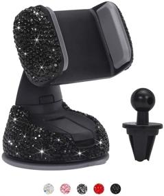 img 4 attached to Savori Bling Car Phone Mount: Rhinestone Crystal Interior Decor Universal Cell Holder for Dashboard, Windshield, and Air Vent (Black)