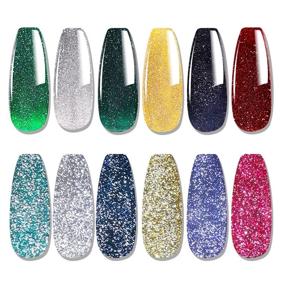 img 3 attached to 💅 HOMOST Glitter Diamond Gel Nail Polish Set: Sparkling Christmas Nail Polish Kit with Reflective Gold, Green, Red, and Silver Shades