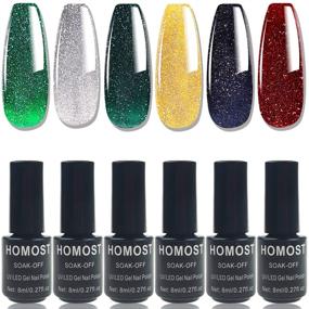 img 4 attached to 💅 HOMOST Glitter Diamond Gel Nail Polish Set: Sparkling Christmas Nail Polish Kit with Reflective Gold, Green, Red, and Silver Shades