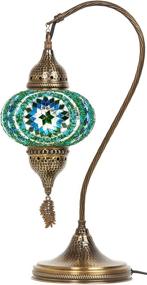 img 3 attached to 🌈 Handmade Colorful Mosaic Table Lamp, Turkish Moroccan Style Desk Bedside Night Swan Neck Lampshade, Turquoise, 19 Inches