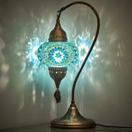 🌈 handmade colorful mosaic table lamp, turkish moroccan style desk bedside night swan neck lampshade, turquoise, 19 inches логотип