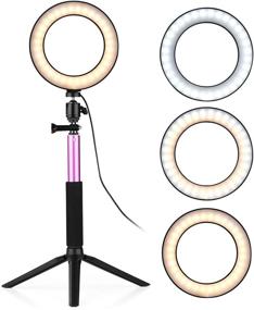 img 4 attached to 🔆 Andoer 6 Inch LED Ring Light with Tripod Stand - Perfect for YouTube Videos, Makeup, Vlogging - Dimmable 3 Light Modes & 11 Brightness Levels - 360° Rotary USB Camera Light