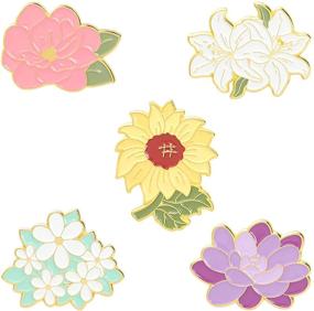 img 4 attached to Цветной набор эмалированных брошей с цветочным узором: 5 шт. значков для реверса, брошей для сумки и одежды - стильный подарок для женщин и девочек.