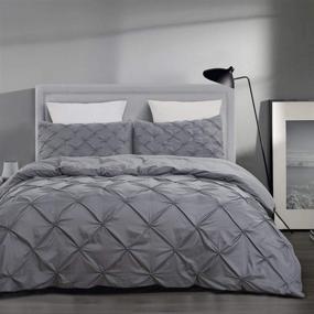 img 1 attached to 🛏️ Vaulia Grey Pintuck Pinch Pleat Flower Shapes Soft Microfiber Duvet Cover Sets for Queen Size Bed - 3-Piece Set with 1 Duvet Cover and 2 Pillow Shams