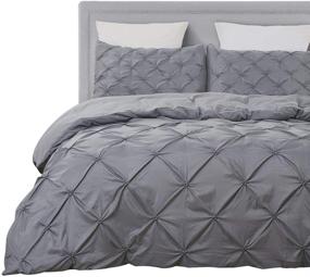 img 2 attached to 🛏️ Vaulia Grey Pintuck Pinch Pleat Flower Shapes Soft Microfiber Duvet Cover Sets for Queen Size Bed - 3-Piece Set with 1 Duvet Cover and 2 Pillow Shams
