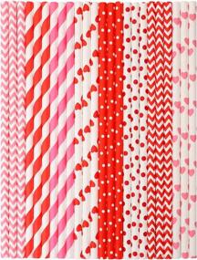 img 2 attached to 💘 Cooraby 200 Pieces Valentine's Day Red and Pink Paper Straws – Biodegradable Drinking Straws with Hearts, Stripes, Bicolor, Dots, Chevron – Wedding Supplies and Party Favors, 8 Styles (Red/Pink)