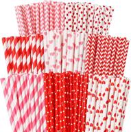 💘 cooraby 200 pieces valentine's day red and pink paper straws – biodegradable drinking straws with hearts, stripes, bicolor, dots, chevron – wedding supplies and party favors, 8 styles (red/pink) logo