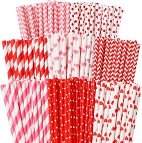 img 4 attached to 💘 Cooraby 200 Pieces Valentine's Day Red and Pink Paper Straws – Biodegradable Drinking Straws with Hearts, Stripes, Bicolor, Dots, Chevron – Wedding Supplies and Party Favors, 8 Styles (Red/Pink)