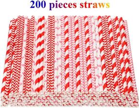 img 1 attached to 💘 Cooraby 200 Pieces Valentine's Day Red and Pink Paper Straws – Biodegradable Drinking Straws with Hearts, Stripes, Bicolor, Dots, Chevron – Wedding Supplies and Party Favors, 8 Styles (Red/Pink)