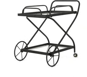 img 4 attached to Stylish and Functional Christopher Knight Home Perley Indoor Traditional Iron Bar Cart with Tempered Glass Shelves in Black - Organize and Serve in Style