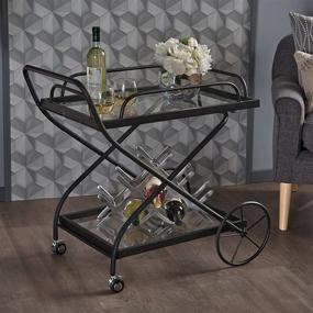 img 3 attached to Stylish and Functional Christopher Knight Home Perley Indoor Traditional Iron Bar Cart with Tempered Glass Shelves in Black - Organize and Serve in Style