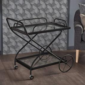 img 2 attached to Stylish and Functional Christopher Knight Home Perley Indoor Traditional Iron Bar Cart with Tempered Glass Shelves in Black - Organize and Serve in Style