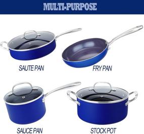 img 1 attached to 🍳 Cook with Ease and Style: Blue Ceramic Nonstick Cookware Set - PFOA-Free 3-Layer Coating, Stainless Steel Handle, Induction Compatible (7 Piece, Blue)
