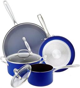 img 4 attached to 🍳 Cook with Ease and Style: Blue Ceramic Nonstick Cookware Set - PFOA-Free 3-Layer Coating, Stainless Steel Handle, Induction Compatible (7 Piece, Blue)