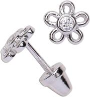 charming girls' sterling silver cz simulated birthstone daisy earrings with secure screw back closure (6mm) logo