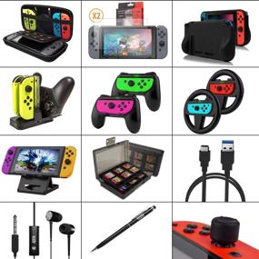 img 3 attached to 🎮 Orzly Accessories Bundle for Nintendo Switch (Not OLED Model) - Geek Pack: Case, Screen Protector, Joycon Grips, Racing Wheels, Controller Charge Dock, Comfort Grip Case, and More - JetBlack
