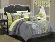 king size grey paisley print bedding set - chic home olivia, 20-piece complete bed in a bag with reversible comforter, sheet set, window treatments, and decorative pillows logo