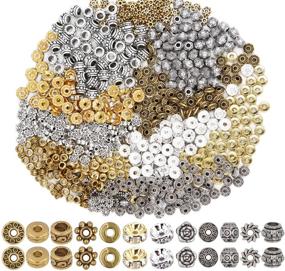 img 4 attached to EuTengHao 600pcs Spacer Beads Jewelry Bead Charm Spacers - Alloy Spacer Beads for DIY Bracelets, Necklaces, and Crafting (12 Styles-Silver and Gold)