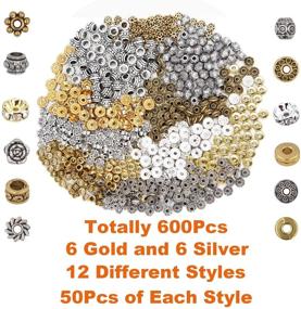 img 3 attached to EuTengHao 600pcs Spacer Beads Jewelry Bead Charm Spacers - Alloy Spacer Beads for DIY Bracelets, Necklaces, and Crafting (12 Styles-Silver and Gold)