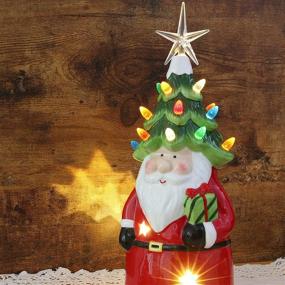 img 2 attached to 🌲 Vintage Lighted Ceramic Tree with LED Orgrimmar Santa Figurine and 5 Point Star Tree Topper - Tabletop Lantern for Christmas