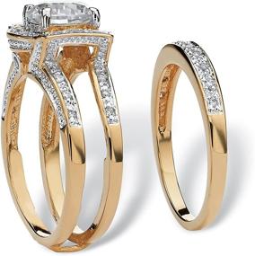 img 3 attached to Exquisite Palm Beach Jewelry: Yellow Gold-Plated or Platinum-Plated Vintage Style Jacket Bridal Ring Set with Stunning Round Cubic Zirconia