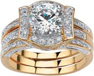 exquisite palm beach jewelry: yellow gold-plated or platinum-plated vintage style jacket bridal ring set with stunning round cubic zirconia logo