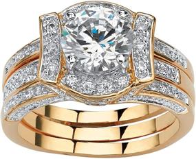 img 4 attached to Exquisite Palm Beach Jewelry: Yellow Gold-Plated or Platinum-Plated Vintage Style Jacket Bridal Ring Set with Stunning Round Cubic Zirconia