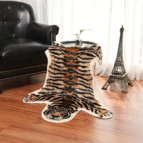 img 2 attached to Tiger Print Rug: 2.7x3.5 ft Faux Fur Cowhide Skin Rug for Kids Room and Playroom Decoration