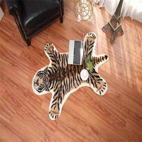 img 1 attached to Tiger Print Rug: 2.7x3.5 ft Faux Fur Cowhide Skin Rug for Kids Room and Playroom Decoration