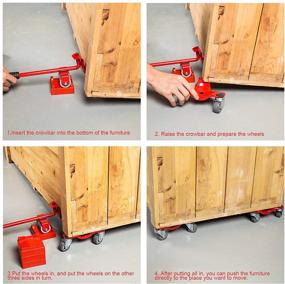 img 1 attached to 🚚 Portable Furniture Dolly with Universal Wheel & Crowbar - Heavy Moving Tool for Heavy Objects - 4 Packs (Red)