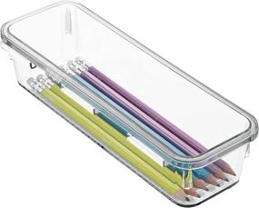 img 1 attached to 🗄️ Medium Clear iDesign Linus Interlocking Drawer Organizer for Kitchen, Office, and Bathroom Vanities