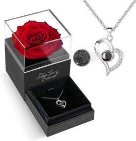 img 4 attached to 🌹 Christmas Preserved Red Rose with 'I Love You' Necklace - Gifts for Women, Mom, Wife, Girlfriend, Fiancée on Christmas, Anniversary, Mother's Day, Valentine's Day, and Birthday
