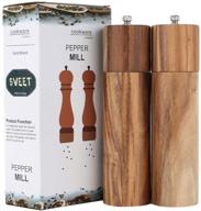 🍽 acacia wood salt and pepper grinder set - adjustable manual salt grinder with ceramic core - 8.5 inch pepper mill - perfect for picnic, parties, restaurant, dinner, bbq - pack of 2 logo