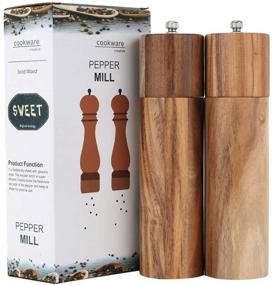 img 4 attached to 🍽 Acacia Wood Salt and Pepper Grinder Set - Adjustable Manual Salt Grinder with Ceramic Core - 8.5 Inch Pepper Mill - Perfect for Picnic, Parties, Restaurant, Dinner, BBQ - Pack of 2