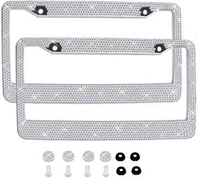 img 1 attached to Bling Bling License Plate Frames 2 Pack - Handmade Waterproof Glitter Rhinestones Crystal White Frame for Cars with Bonus Screws Caps Set