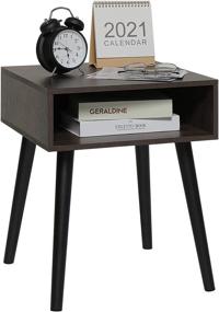 img 3 attached to 🌙 IWELL Mid-Century Nightstand Set of 2: Dark Brown Wood Bedside Tables with Drawers for Bedroom