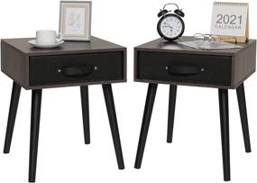 img 4 attached to 🌙 IWELL Mid-Century Nightstand Set of 2: Dark Brown Wood Bedside Tables with Drawers for Bedroom