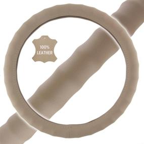 img 2 attached to Upgrade Your Car's Look with Genuine Leather Steering Wheel Cover - Beige, Small Size 13.5 to 14.5 Inch, Universal Fit and Easy Installation