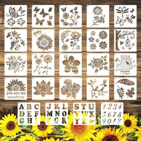 img 4 attached to 🌸 24 Pcs Flower Stencil Set with Hoop - Ideal for Painting on Paper, Wood, and Walls - Reusable Birds Stencils for DIY Painting (6 x 6 Inch)
