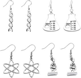 img 4 attached to 🎁 DIYANMMY Electroplated Alloy Earrings: 4 Pairs of Unique Charm, Fashionable Individual Bottle, Hexagonal Gene Sequence, and Microscope Earrings - Perfect Punk Simulation Gift