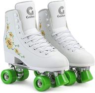 gonex women's roller skates: white green high-top quad rollerskates for adults - size 6.5-10, ideal for indoor and outdoor skating logo