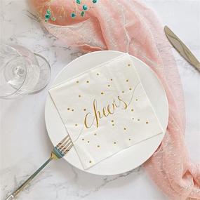 img 2 attached to Pack of 50 Simple-Glee White and Gold Disposable Luncheon Napkins for Weddings, Bachelorettes, and Engagements - 3 Ply Gold and White Cocktail Napkins