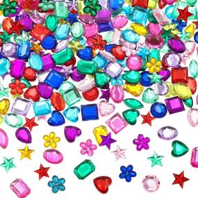 img 3 attached to 💎 YIQIHAI 360pcs Craft Gems Acrylic Flatback Rhinestones for Arts and Crafts, 9 Shapes, 10-15mm with Tweezers and Storage Box - Jewels & Gemstones