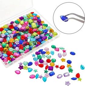 img 1 attached to 💎 YIQIHAI 360pcs Craft Gems Acrylic Flatback Rhinestones for Arts and Crafts, 9 Shapes, 10-15mm with Tweezers and Storage Box - Jewels & Gemstones