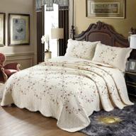 🌸 vctops 3-piece elegant floral embroidered bedspread coverlet set - oversize queen size - 100% cotton - reversible patchwork - 1 quilt and 2 pillow shams - flower design logo