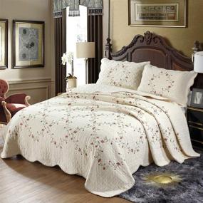img 4 attached to 🌸 Vctops 3-Piece Elegant Floral Embroidered Bedspread Coverlet Set - Oversize Queen Size - 100% Cotton - Reversible Patchwork - 1 Quilt and 2 Pillow Shams - Flower Design