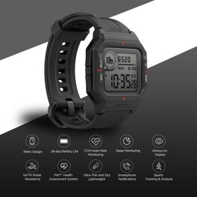 img 3 attached to 🕒 Amazfit Neo Фитнес ретро-умные часы с отслеживанием тренировок в реальном времени, мониторингом сердечного ритма и сна, длительным сроком службы аккумулятора, умными уведомлениями, 1,2-дюймовым дисплеем Always-On, защитой от воды, черного цвета.