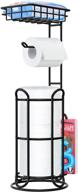 treelen [upgrade] toilet paper holder stand with shelf - free standing tissue holders for bathroom with magazine rack - mega roll and phone holder - black logo